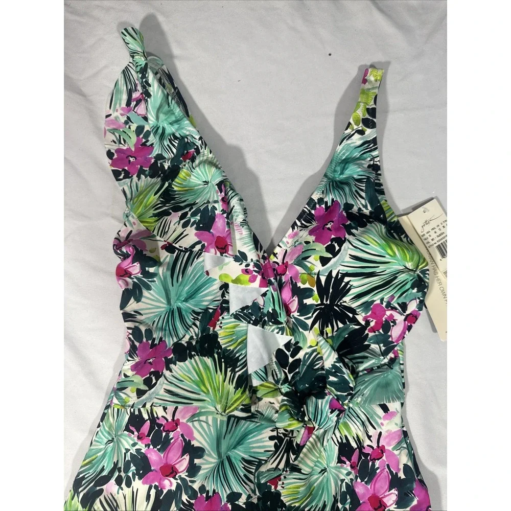 NWT Profile Gottex [ 10 ] Beautiful Day V-Neck Ruffle One Piece Swimsuit‎ T1963